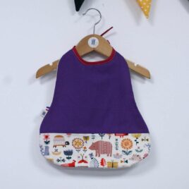 bavoir à nouer bébé avec uni violet et imprimer animaux et fleurs à motifs